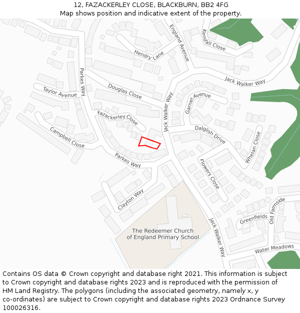 12, FAZACKERLEY CLOSE, BLACKBURN, BB2 4FG: Location map and indicative extent of plot