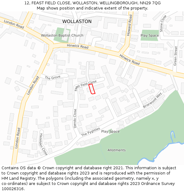 12, FEAST FIELD CLOSE, WOLLASTON, WELLINGBOROUGH, NN29 7QG: Location map and indicative extent of plot