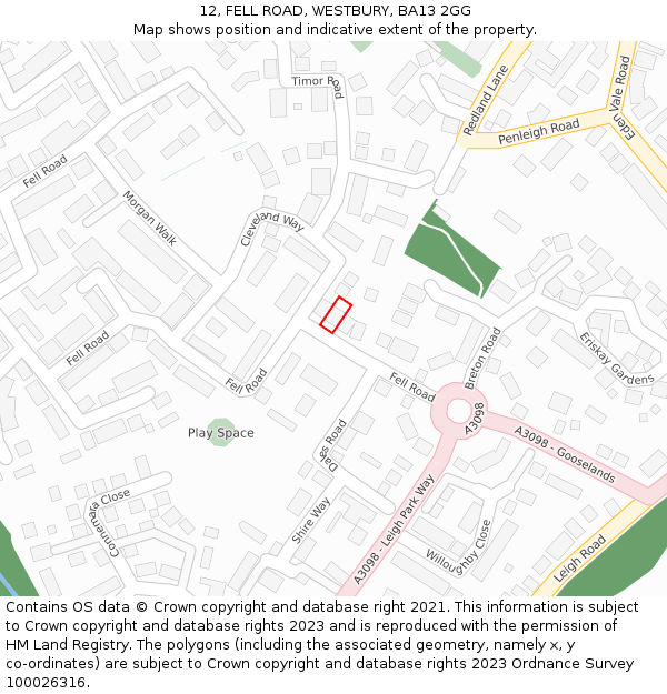 12, FELL ROAD, WESTBURY, BA13 2GG: Location map and indicative extent of plot