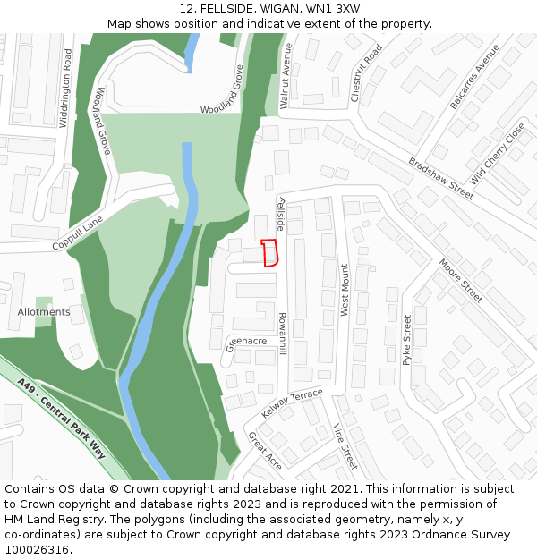 12, FELLSIDE, WIGAN, WN1 3XW: Location map and indicative extent of plot