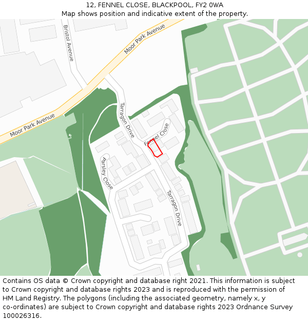 12, FENNEL CLOSE, BLACKPOOL, FY2 0WA: Location map and indicative extent of plot