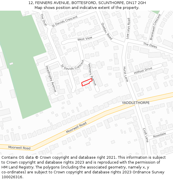 12, FENNERS AVENUE, BOTTESFORD, SCUNTHORPE, DN17 2GH: Location map and indicative extent of plot