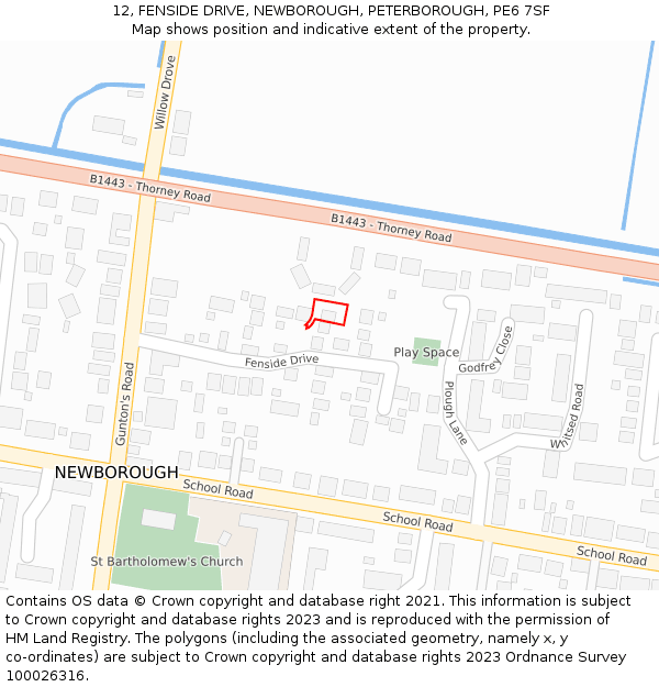 12, FENSIDE DRIVE, NEWBOROUGH, PETERBOROUGH, PE6 7SF: Location map and indicative extent of plot