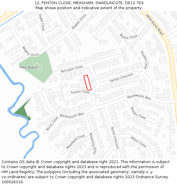 12, FENTON CLOSE, MEASHAM, SWADLINCOTE, DE12 7ES: Location map and indicative extent of plot