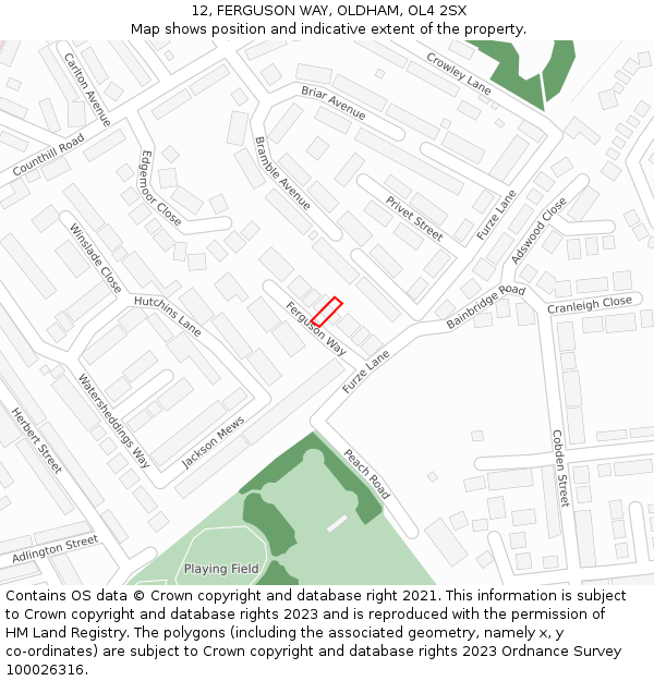 12, FERGUSON WAY, OLDHAM, OL4 2SX: Location map and indicative extent of plot