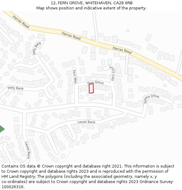 12, FERN GROVE, WHITEHAVEN, CA28 6RB: Location map and indicative extent of plot