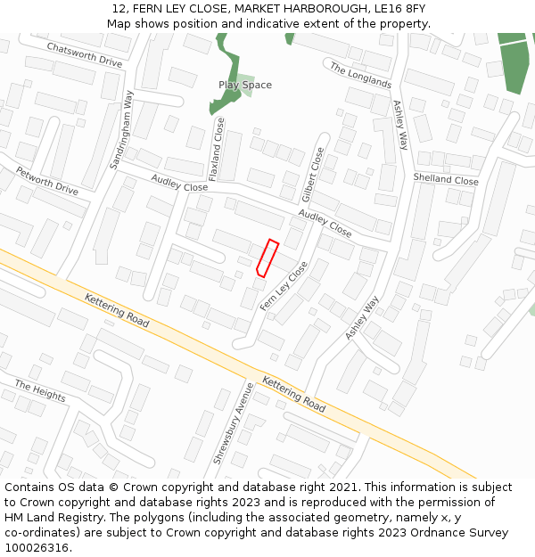12, FERN LEY CLOSE, MARKET HARBOROUGH, LE16 8FY: Location map and indicative extent of plot