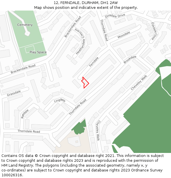 12, FERNDALE, DURHAM, DH1 2AW: Location map and indicative extent of plot
