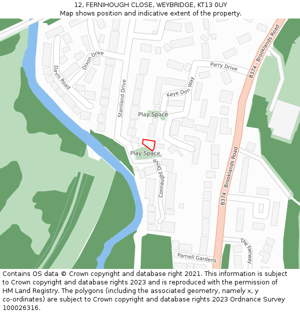 12, FERNIHOUGH CLOSE, WEYBRIDGE, KT13 0UY: Location map and indicative extent of plot