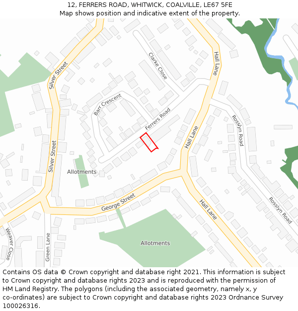 12, FERRERS ROAD, WHITWICK, COALVILLE, LE67 5FE: Location map and indicative extent of plot