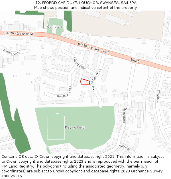 12, FFORDD CAE DUKE, LOUGHOR, SWANSEA, SA4 6PA: Location map and indicative extent of plot