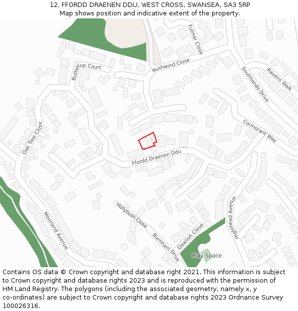 12, FFORDD DRAENEN DDU, WEST CROSS, SWANSEA, SA3 5RP: Location map and indicative extent of plot