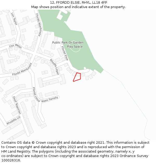 12, FFORDD ELSIE, RHYL, LL18 4FP: Location map and indicative extent of plot