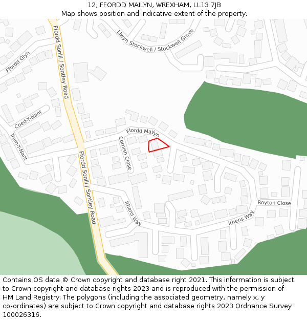 12, FFORDD MAILYN, WREXHAM, LL13 7JB: Location map and indicative extent of plot