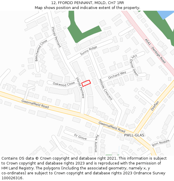 12, FFORDD PENNANT, MOLD, CH7 1RR: Location map and indicative extent of plot