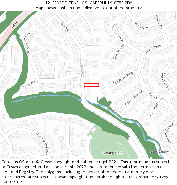 12, FFORDD PENRHOS, CAERPHILLY, CF83 2BA: Location map and indicative extent of plot