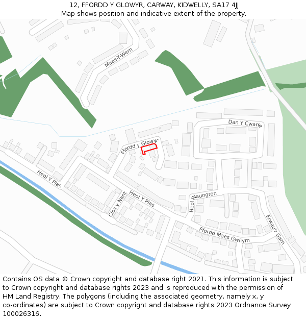 12, FFORDD Y GLOWYR, CARWAY, KIDWELLY, SA17 4JJ: Location map and indicative extent of plot