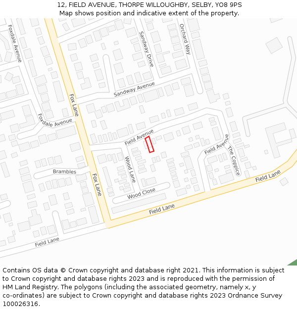 12, FIELD AVENUE, THORPE WILLOUGHBY, SELBY, YO8 9PS: Location map and indicative extent of plot