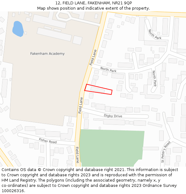 12, FIELD LANE, FAKENHAM, NR21 9QP: Location map and indicative extent of plot