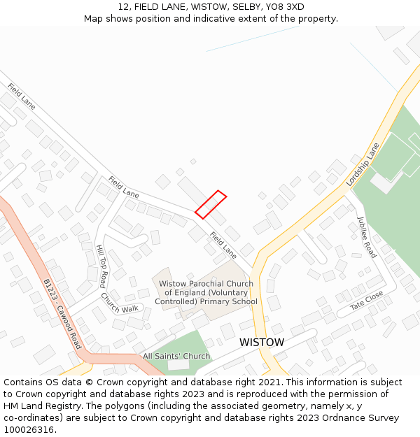 12, FIELD LANE, WISTOW, SELBY, YO8 3XD: Location map and indicative extent of plot