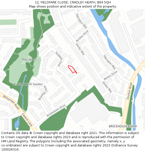 12, FIELDFARE CLOSE, CRADLEY HEATH, B64 5QH: Location map and indicative extent of plot