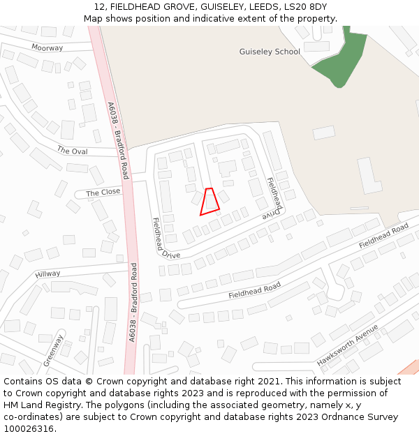 12, FIELDHEAD GROVE, GUISELEY, LEEDS, LS20 8DY: Location map and indicative extent of plot