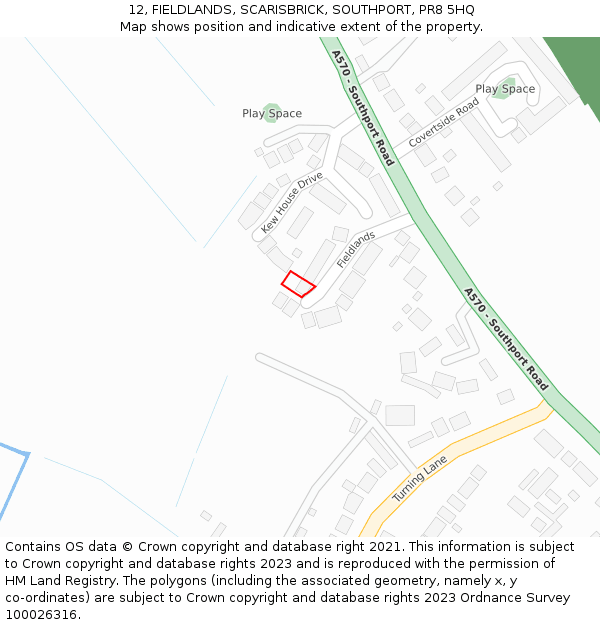 12, FIELDLANDS, SCARISBRICK, SOUTHPORT, PR8 5HQ: Location map and indicative extent of plot