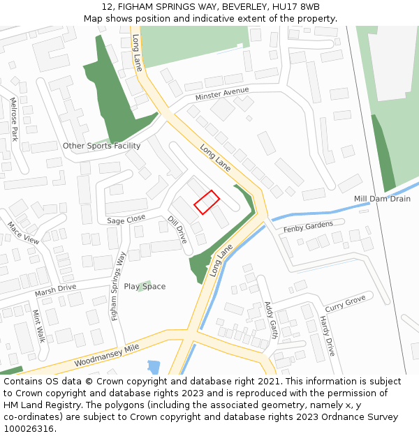 12, FIGHAM SPRINGS WAY, BEVERLEY, HU17 8WB: Location map and indicative extent of plot