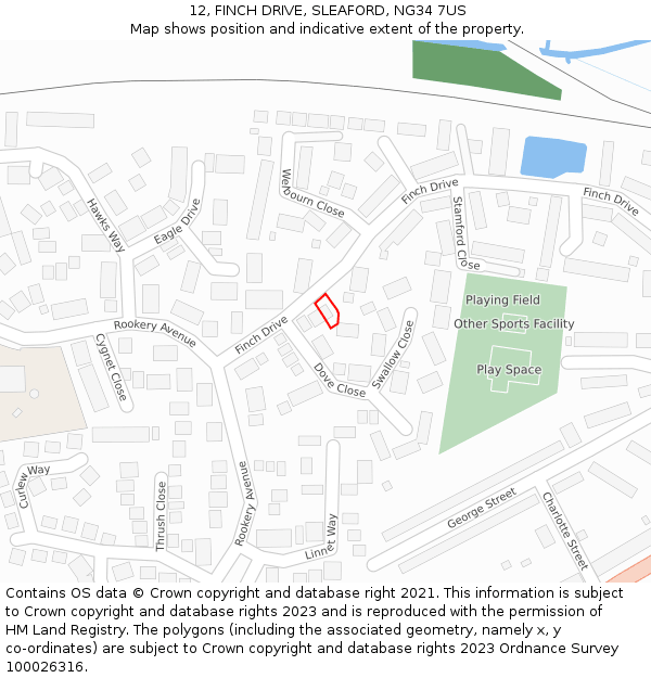 12, FINCH DRIVE, SLEAFORD, NG34 7US: Location map and indicative extent of plot