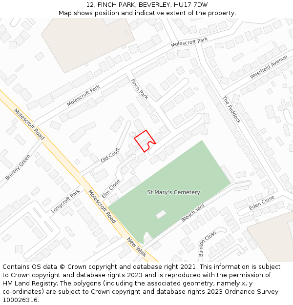 12, FINCH PARK, BEVERLEY, HU17 7DW: Location map and indicative extent of plot