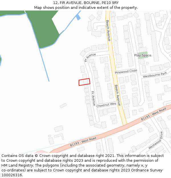 12, FIR AVENUE, BOURNE, PE10 9RY: Location map and indicative extent of plot