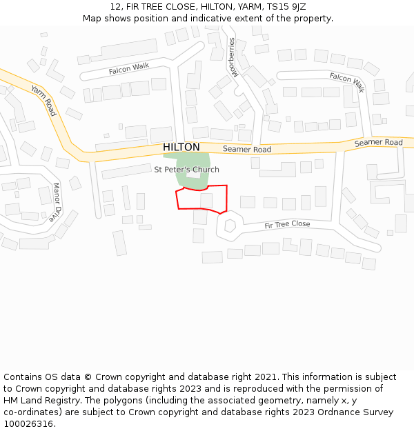 12, FIR TREE CLOSE, HILTON, YARM, TS15 9JZ: Location map and indicative extent of plot