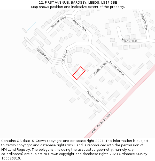 12, FIRST AVENUE, BARDSEY, LEEDS, LS17 9BE: Location map and indicative extent of plot