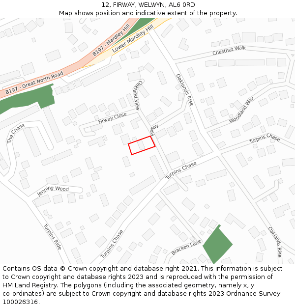 12, FIRWAY, WELWYN, AL6 0RD: Location map and indicative extent of plot