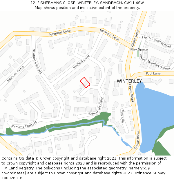 12, FISHERMANS CLOSE, WINTERLEY, SANDBACH, CW11 4SW: Location map and indicative extent of plot