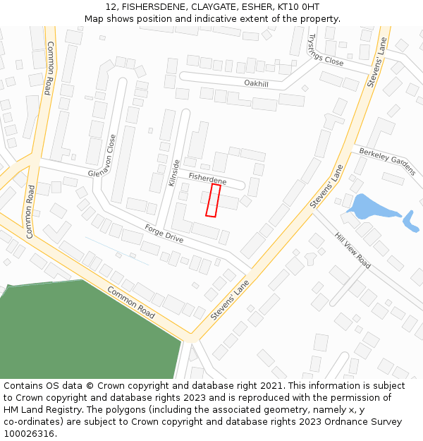 12, FISHERSDENE, CLAYGATE, ESHER, KT10 0HT: Location map and indicative extent of plot