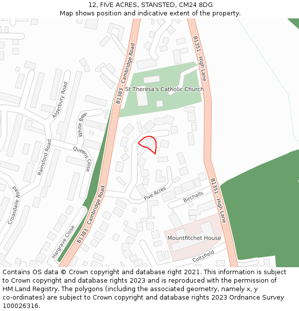 12, FIVE ACRES, STANSTED, CM24 8DG: Location map and indicative extent of plot