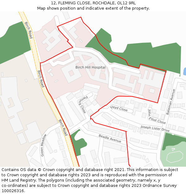 12, FLEMING CLOSE, ROCHDALE, OL12 9RL: Location map and indicative extent of plot