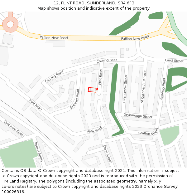 12, FLINT ROAD, SUNDERLAND, SR4 6FB: Location map and indicative extent of plot