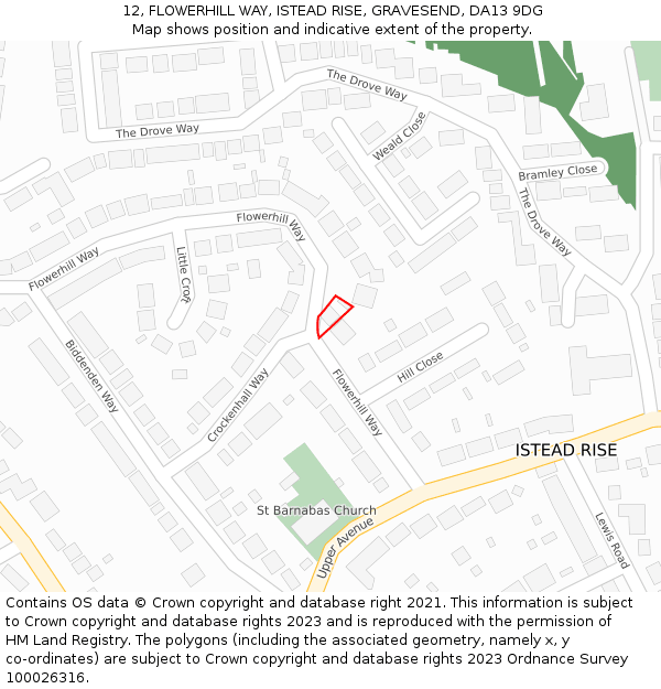 12, FLOWERHILL WAY, ISTEAD RISE, GRAVESEND, DA13 9DG: Location map and indicative extent of plot