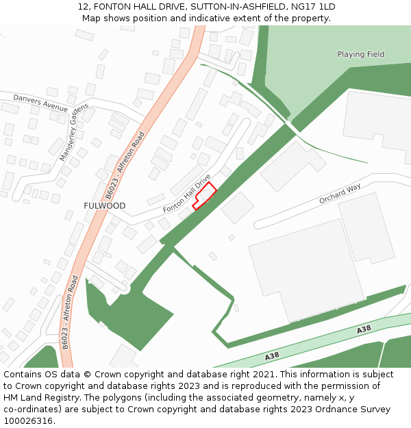 12, FONTON HALL DRIVE, SUTTON-IN-ASHFIELD, NG17 1LD: Location map and indicative extent of plot