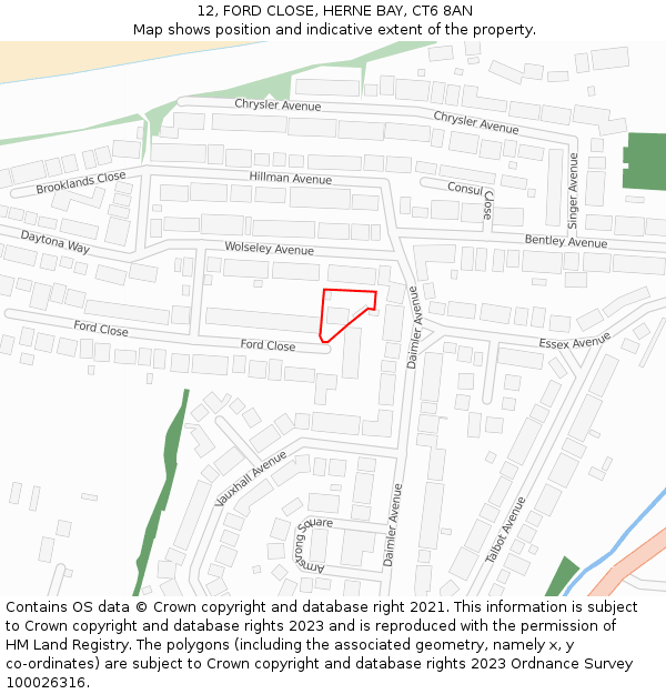 12, FORD CLOSE, HERNE BAY, CT6 8AN: Location map and indicative extent of plot