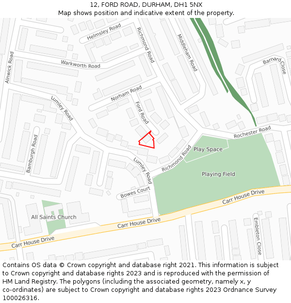 12, FORD ROAD, DURHAM, DH1 5NX: Location map and indicative extent of plot