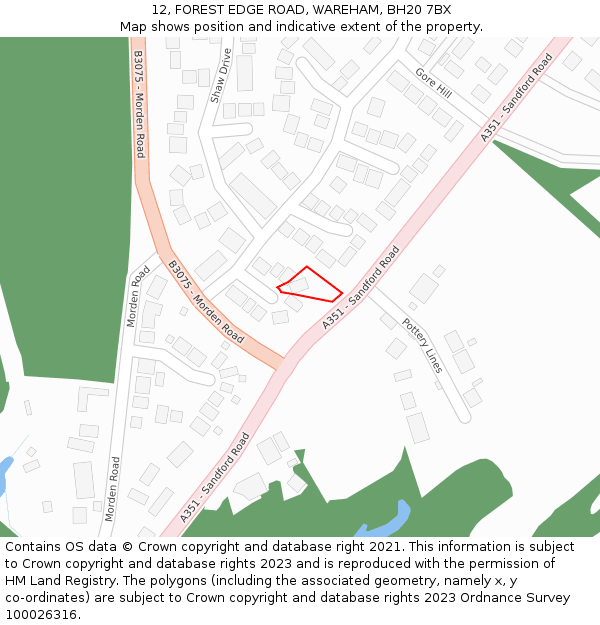 12, FOREST EDGE ROAD, WAREHAM, BH20 7BX: Location map and indicative extent of plot