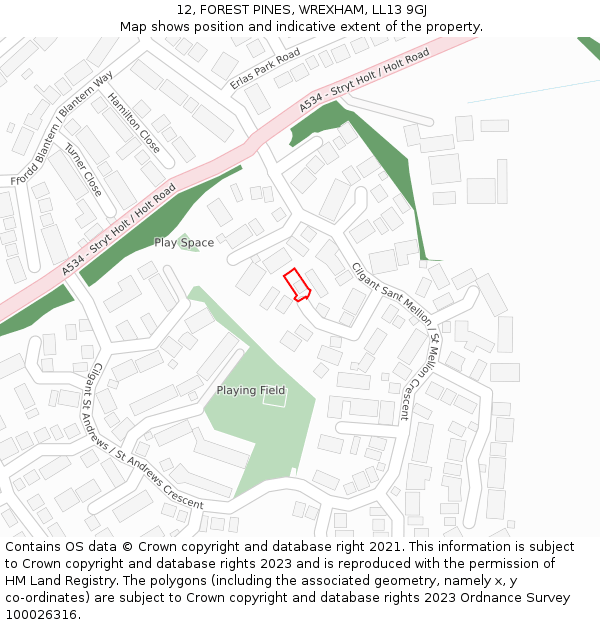 12, FOREST PINES, WREXHAM, LL13 9GJ: Location map and indicative extent of plot