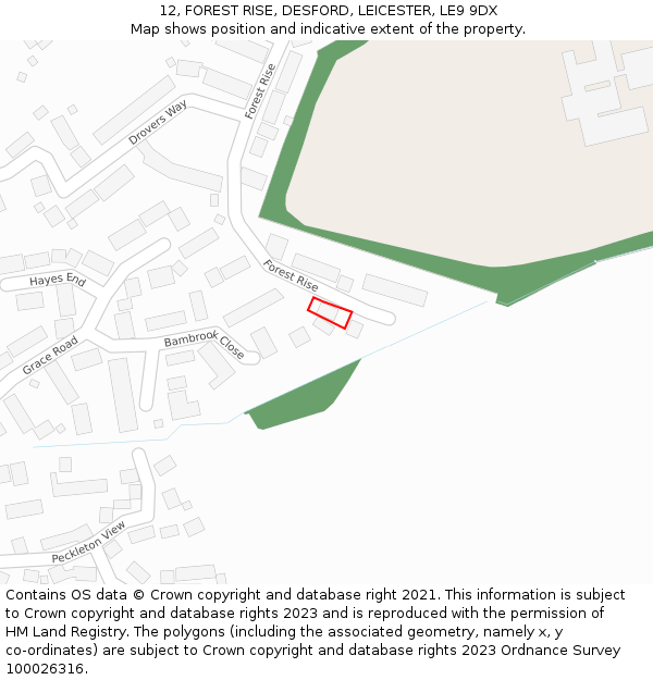 12, FOREST RISE, DESFORD, LEICESTER, LE9 9DX: Location map and indicative extent of plot