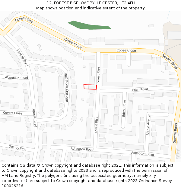 12, FOREST RISE, OADBY, LEICESTER, LE2 4FH: Location map and indicative extent of plot