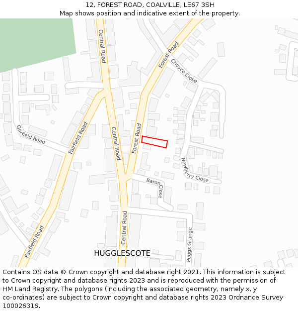 12, FOREST ROAD, COALVILLE, LE67 3SH: Location map and indicative extent of plot