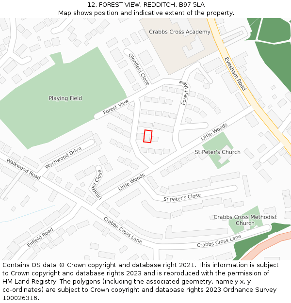 12, FOREST VIEW, REDDITCH, B97 5LA: Location map and indicative extent of plot