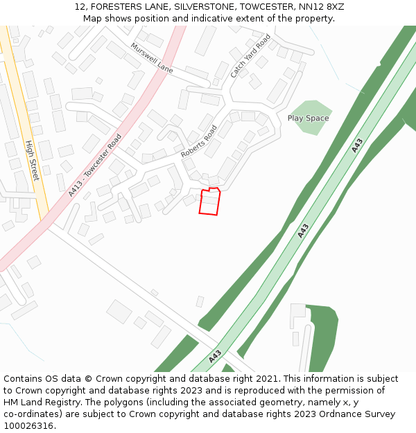 12, FORESTERS LANE, SILVERSTONE, TOWCESTER, NN12 8XZ: Location map and indicative extent of plot